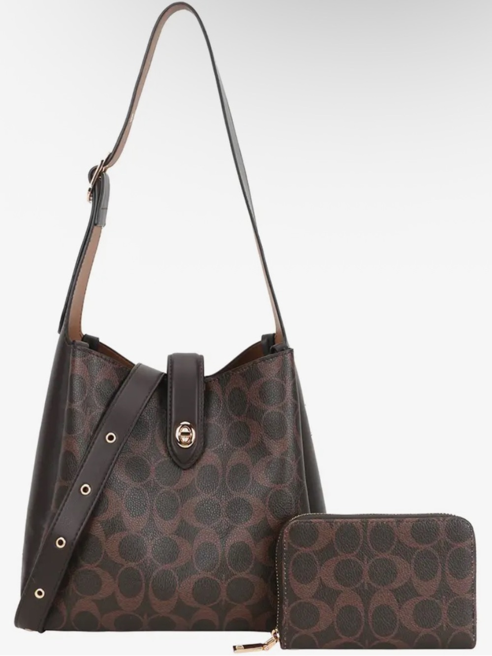 2 IN 1 Oval Print Shoulder Hobo Bag With Wallet Set
